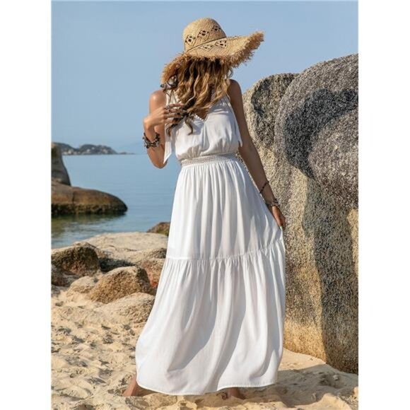 V-Neck Tie Shoulder Crochet Maxi Dress - Picture 6 of 10